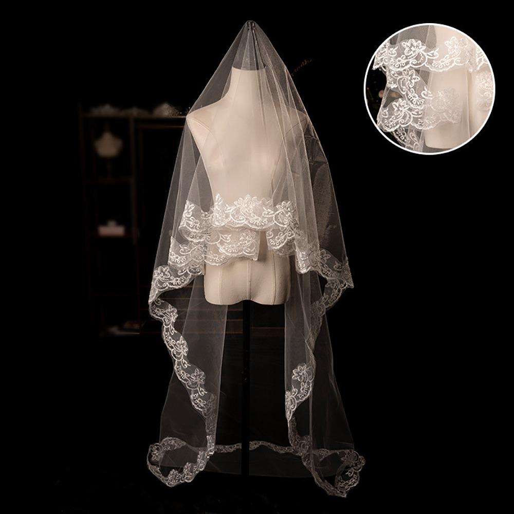 

Lace Embroidery Edge Bridal Veil White Ivory Women s Tulle New Wedding Accessories Ivory 300cm