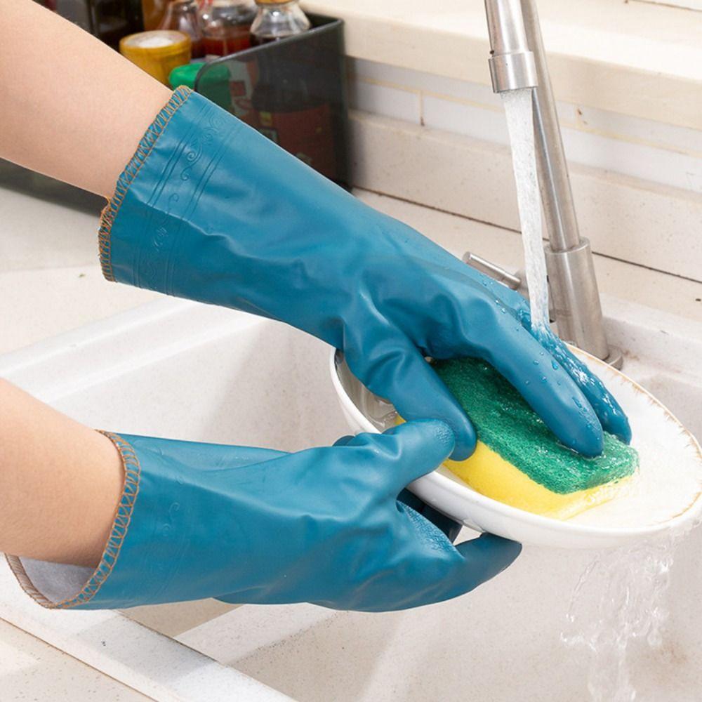 Waterproof Fleece-lined Cleaning Gloves with Fleece Keep Warm Dishwashing Gloves Thicked Wear-resistant Warm Household Gloves