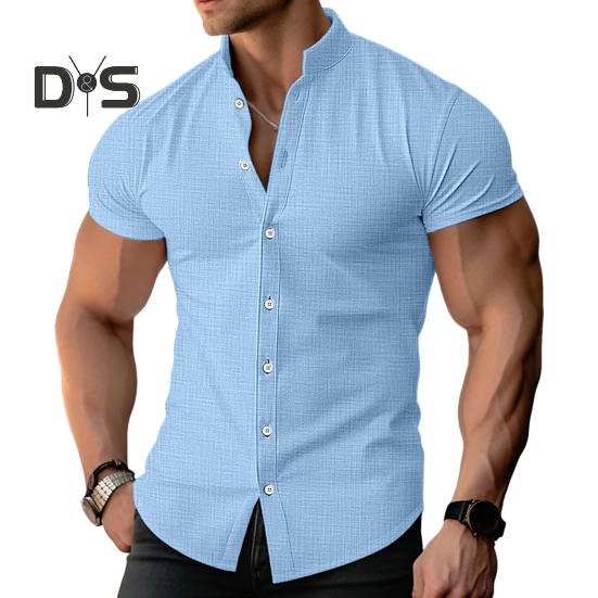 Muži Letní Košile Stojáček Jednobarevný Jednořadý Slim Fit Cardigan Krátké rukávy Měkké Prodyšné Střední délka Ležérní Podnikání Muži Top do kanceláře