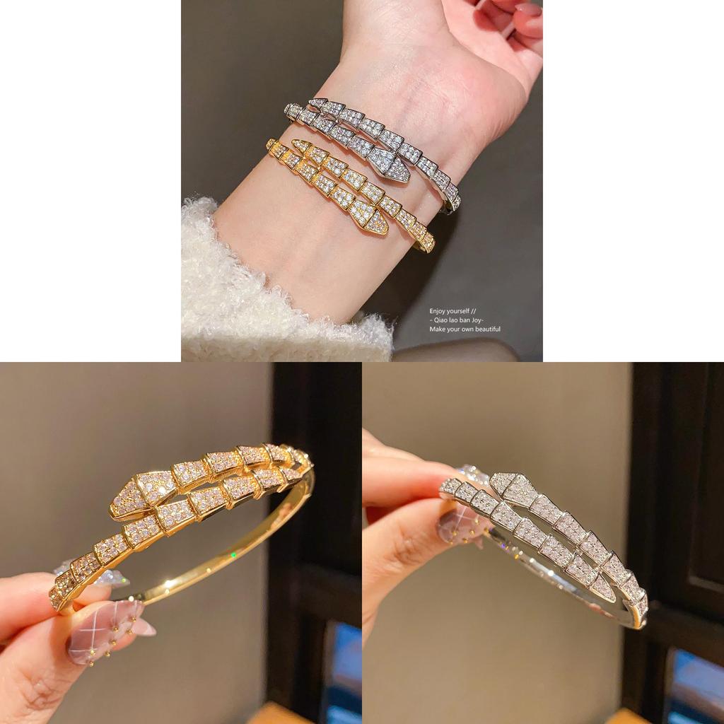 Animal Inspired Jewelry Braided Snake Shape Copper Bracelet With Zirconium Accents For Women