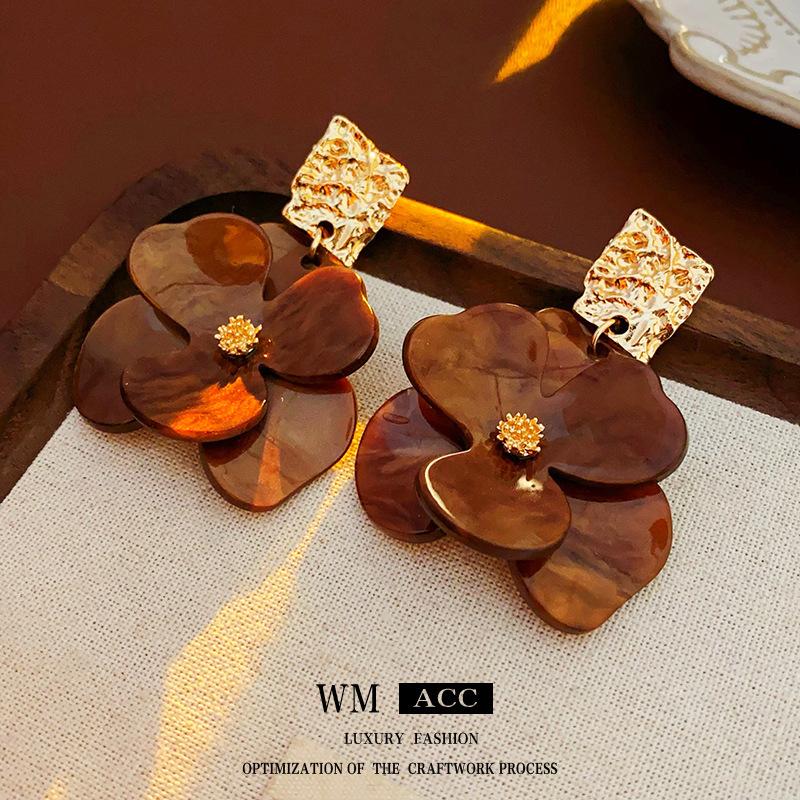 

Серьги с серебряными иглами, акриловые зеленые цветы, персонализированные серьги во французском стиле ретро, ​​элегантные и роскошные серьги