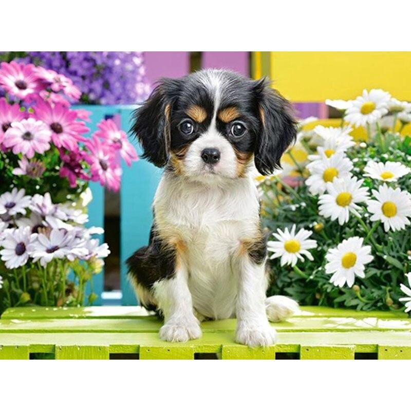 New 5D DIY Diamond Painting Dog Flower Diamond Embroidery Animal Cross Stitch Full Round Drill Home Decor Manual Art Gift