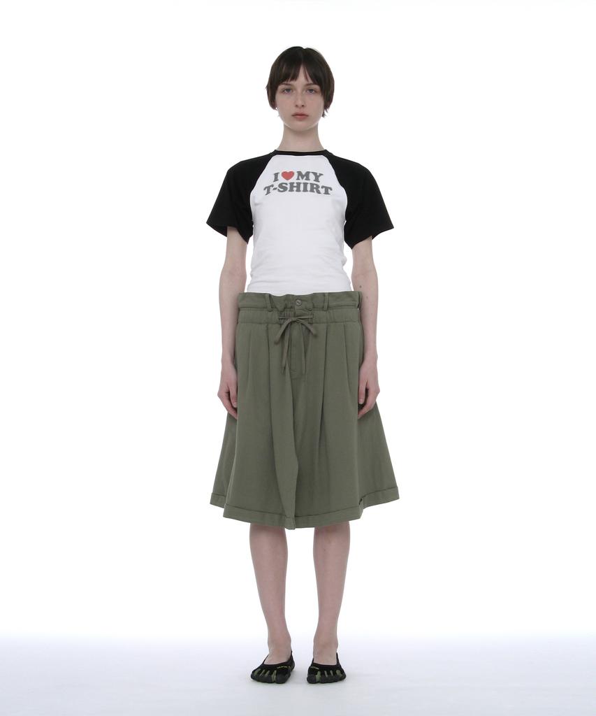PARTIMENTO WOMEN Foldover Waist Midi Skirt_Khaki Green