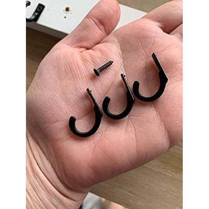 58 Pieces Key Hooks, Black Small Hooks for Hanging Hat, Jewelry, Steel Metal Hook, Kitchen Little Towel Hook with Black Screws for Farmhouse Retro