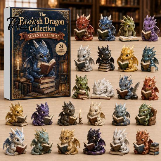 Surprise Daily Countdown Boxes Dragon Advent Calendar 2026, 24 Day Bookish Christmas with Lover Collections Mini Acrylic Dragons, Fantasy Book