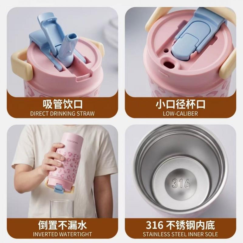 Stainless Steel Double-Lid Insulated Travel Mug 650ml Women Men Students Office Car Use Leakproof Portable Thermos