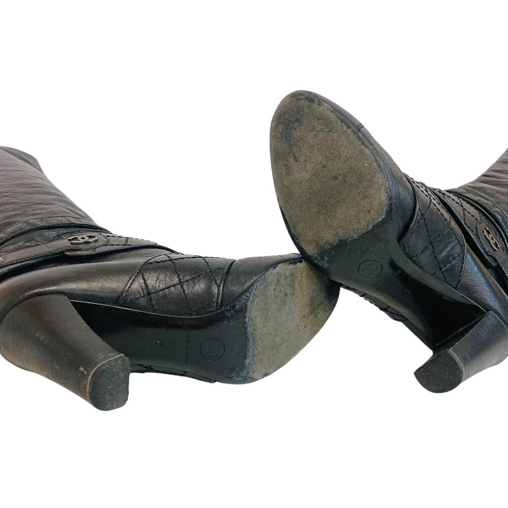 Chanel Botas de cano alto G25325 COCO Marca Bicolore botas de couro couro preto Usado