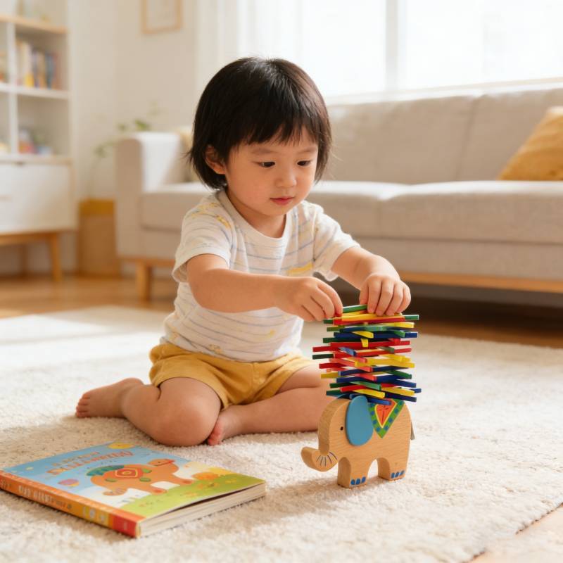 Wooden Childrens Balance Beam Toy With Colorful Blocks For Early Education Development
