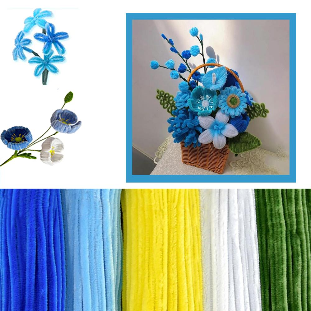 250Pcs Pipe Cleaners Craft Set, 5 Colors Pipe Cleaners Bulk Pastel Chenille Stems for Craft Pipe Cleaner Flowers Making Kit
