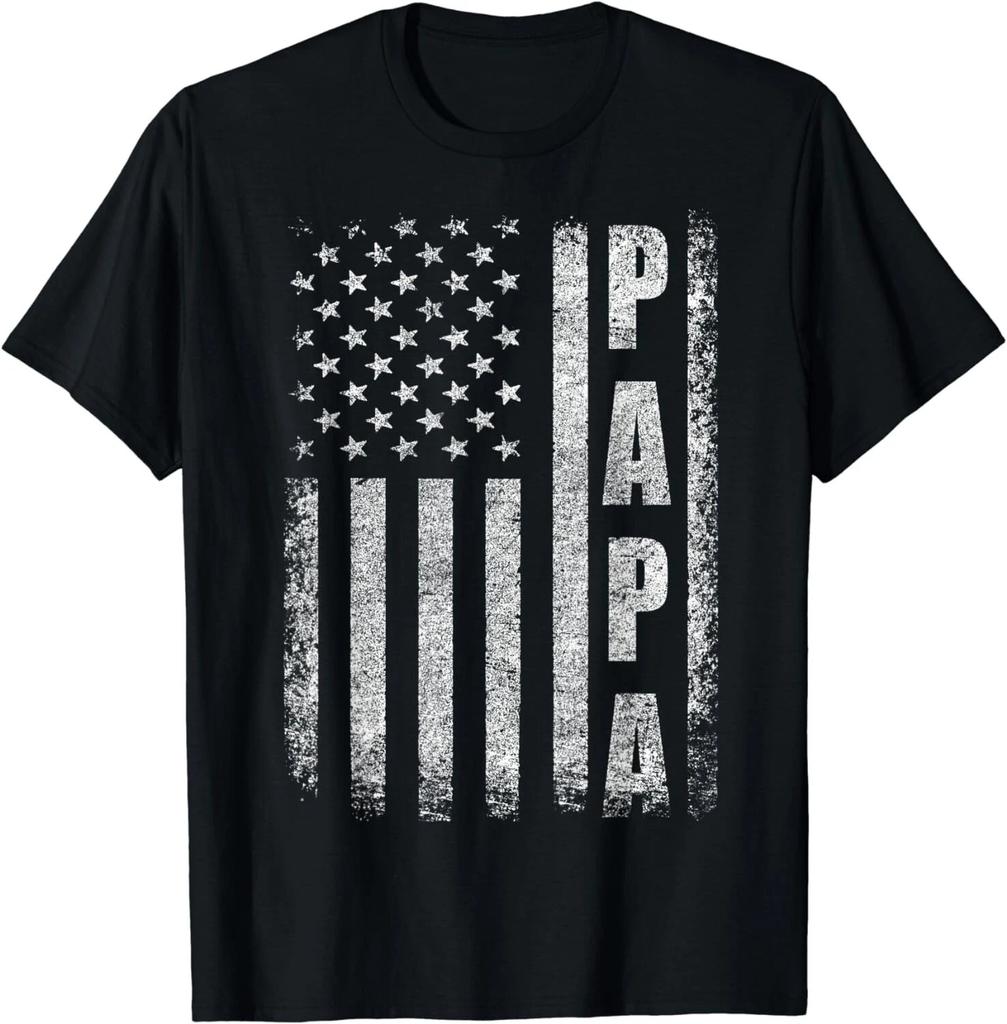 Proud Papa Funny Fathers Day 2024 Gifts Dad America USA flag Gift Unisex T-Shirt