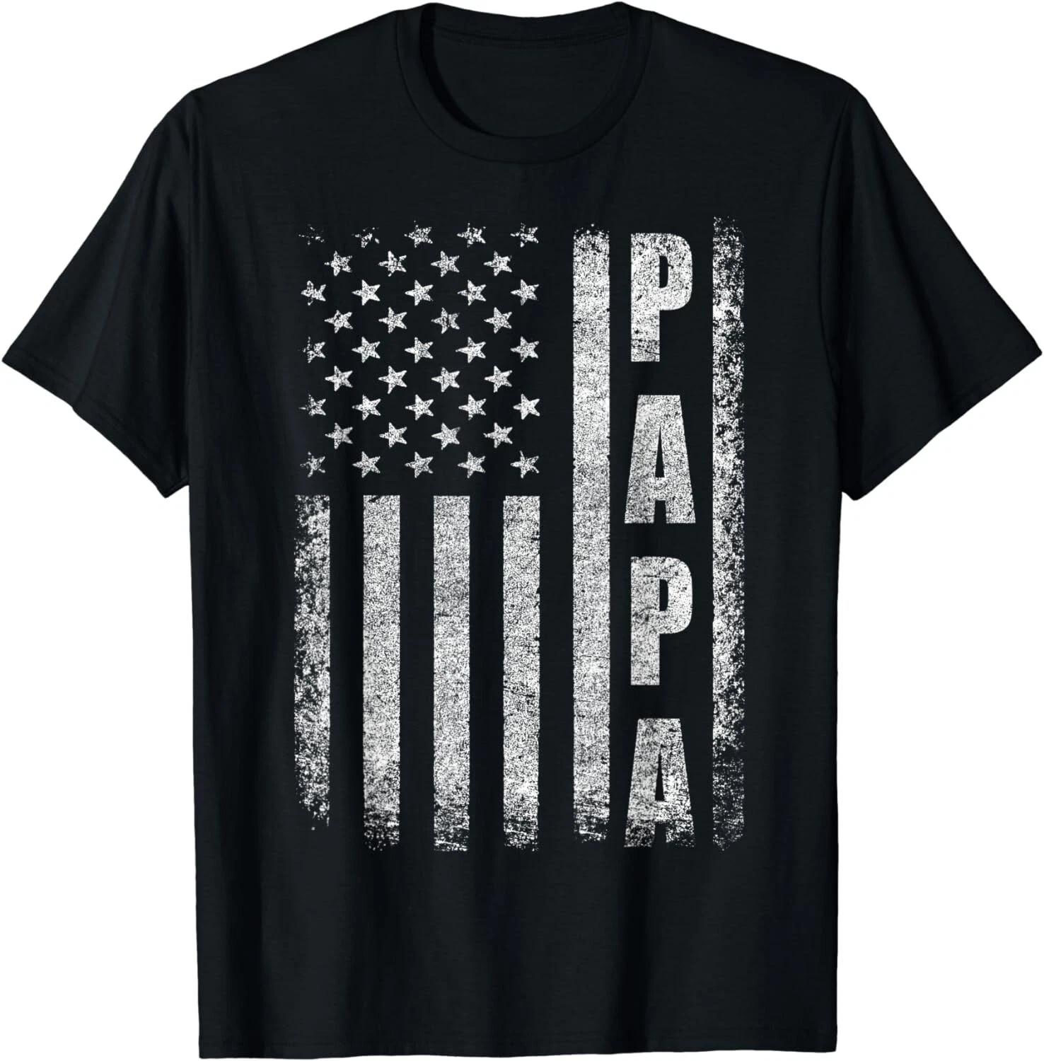 

Proud Papa Funny Fathers Day 2024 Gifts Dad America USA flag Gift Unisex T-Shirt 2XL
