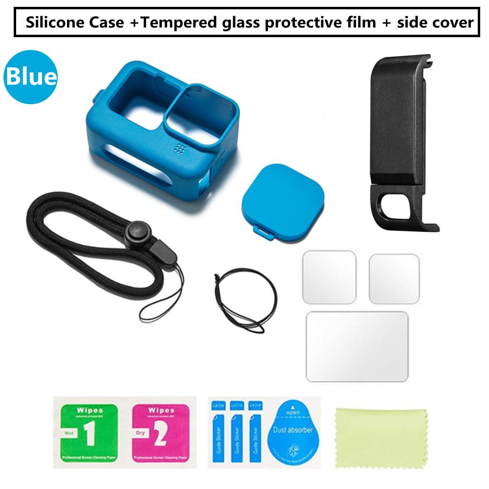 Silicone Case for GoPro Hero12 11 10 Black Tempered Glass Screen Protector Protective Film Lens Cap Cover for GoPro9 Accessories