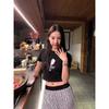 Homemade printed black short-sleeved T-shirt women's summer new sweet and spicy scheming waist women's top
