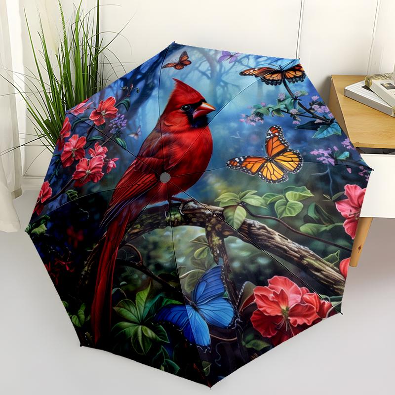 Christmas Cardinal Folding Umbrella Fashion Auto-Open Design 8 Iron Ribs Plastic Handle Foldable Sunshade Perfec Christmas Gift