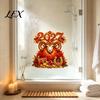 Chinese New Year Glass Stickers 2027 Window Cling, Red And Gold Zodiac Sheep Static Decals Lunar Clings for Doors, Non-adhesive Reusable Sticker Home