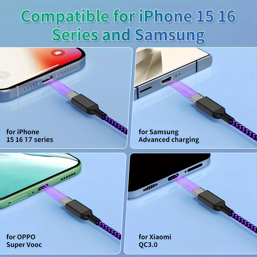 USB-C Nylon Braided Fast Charging Cable, Compatible With, Oneplus, Xiaomi, Features Data Sync Capability,