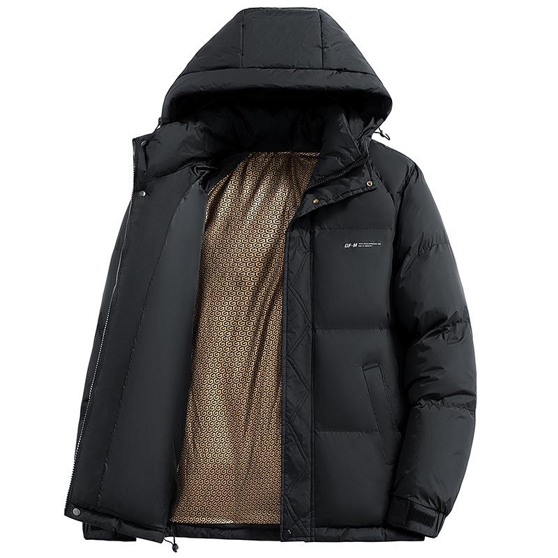 Herren Trendy Kapuzen-Wintermantel Schwarz-Gold Graphen - Lässig, Dick, Vielseitige Oberbekleidung
