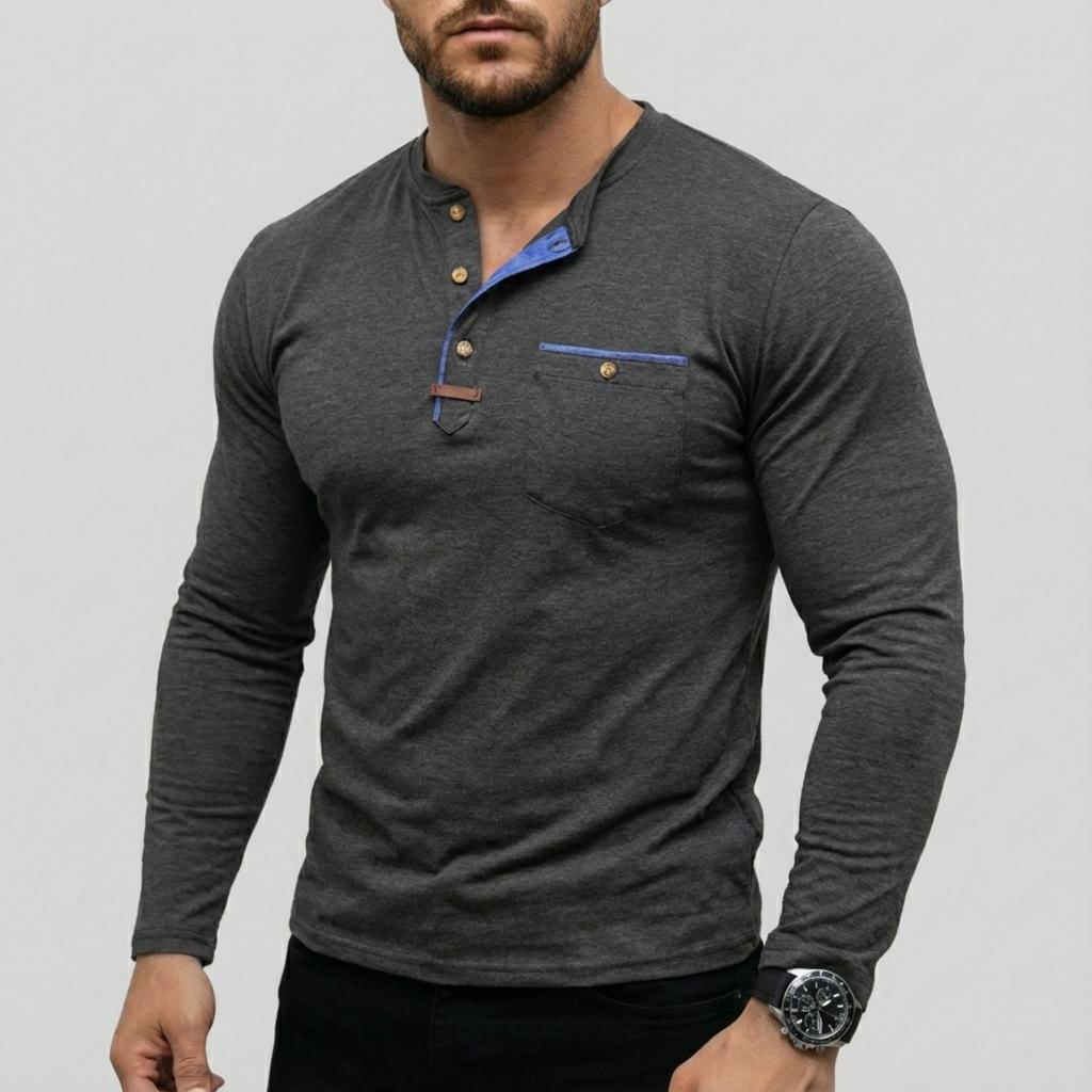 Men's casual ,color long,sleeved base layer shirt, men's button,down round,neck elastic sport top