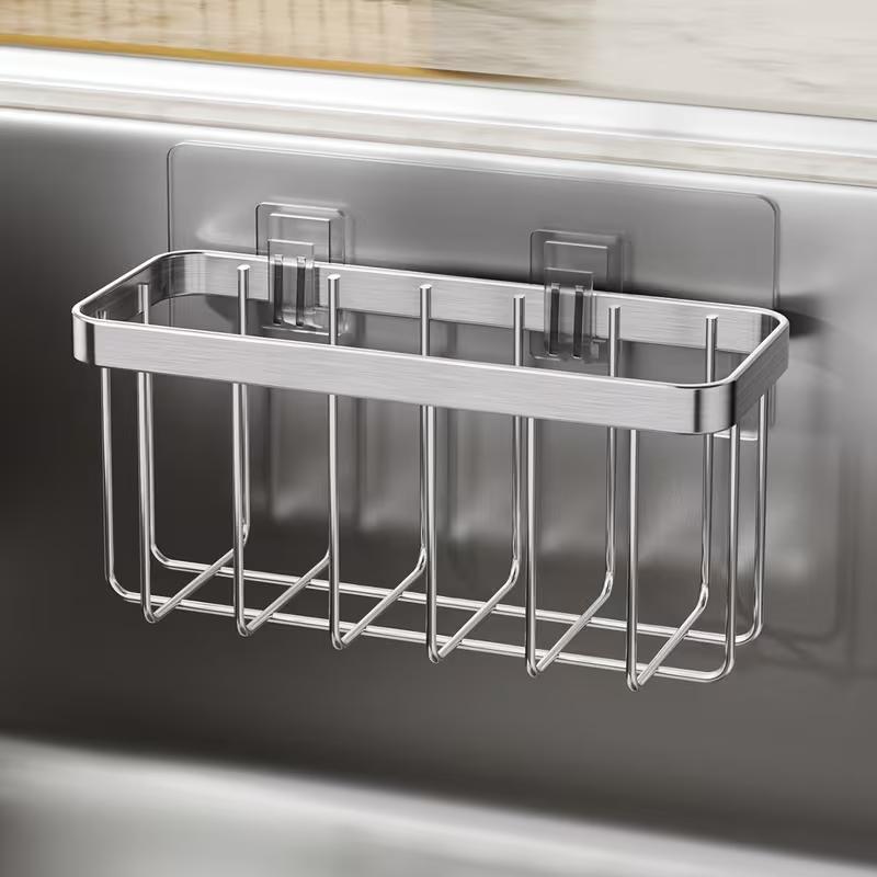 Stainless Steel Sink Caddy Kitchen Sink Organizer Sponge Holder Dish Soap Brush Storage Rack Countertop Drain Basket