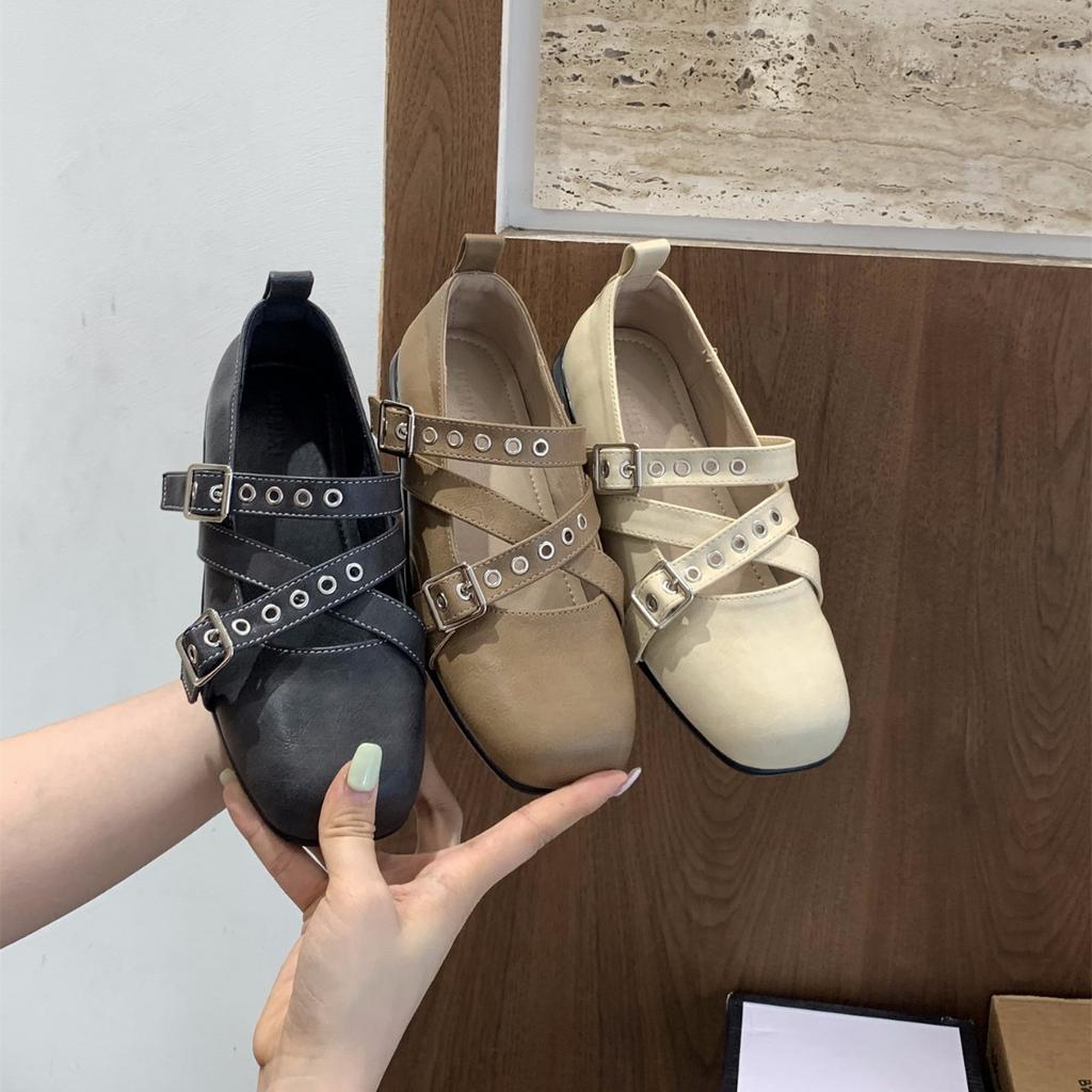 Platform cross strap skirt ballet single shoes women's shoes 2025 autumn black square head Mary Jane small leather shoes