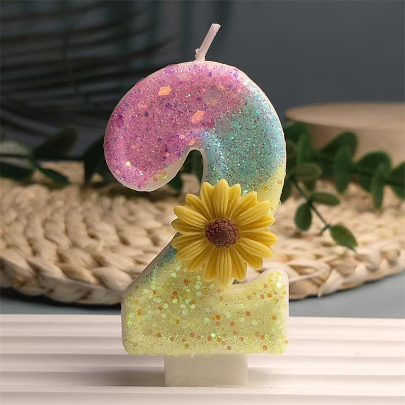 Creative Design Yellow Sun Flower Digital Candles Made of Delicate Cake Candle Decoration Independent Packaging