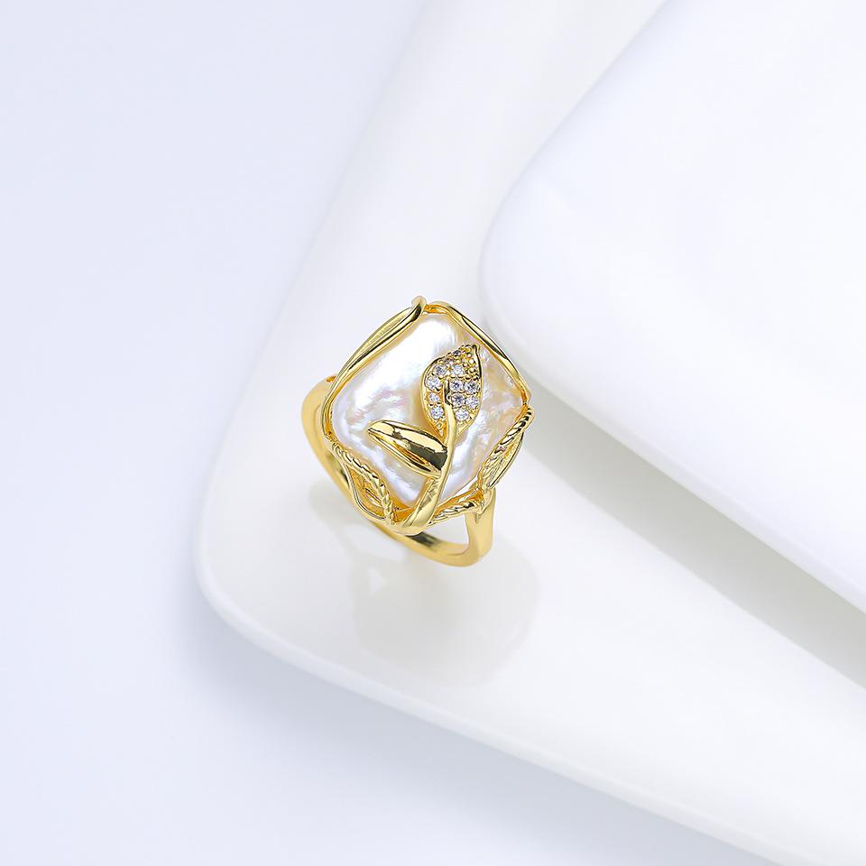 

Кольцо из натурального жемчуга в стиле барокко для женщин, элитные легкие, роскошные модные регулируемые квадратные украшения с открытием adjustable opening