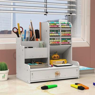 Multifunctional Large-Capacity Wood-Plastic Desktop Pen Holder and Storage Box
