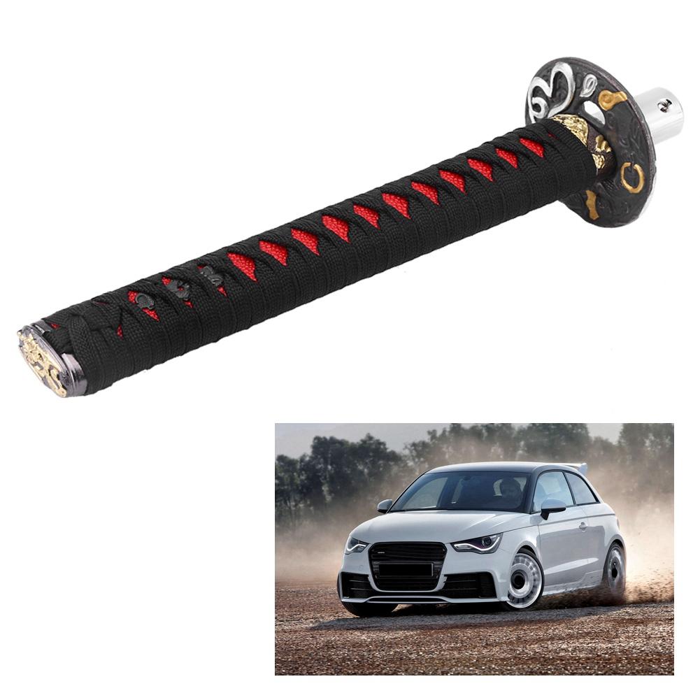 Universal Japanese Sword Car Gear Shift Lever Knob Shifter with 4 Adapters Black   Red