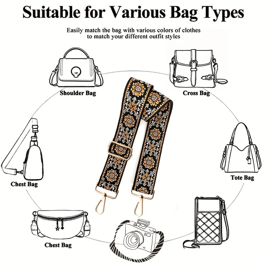 3.8cm Wide Retro Pattern Detachable Adjustable Shoulder Strap, for Crossbody Bag Handbag Tote Bag Travel Bag Waist Pack Camera Strap Replacement