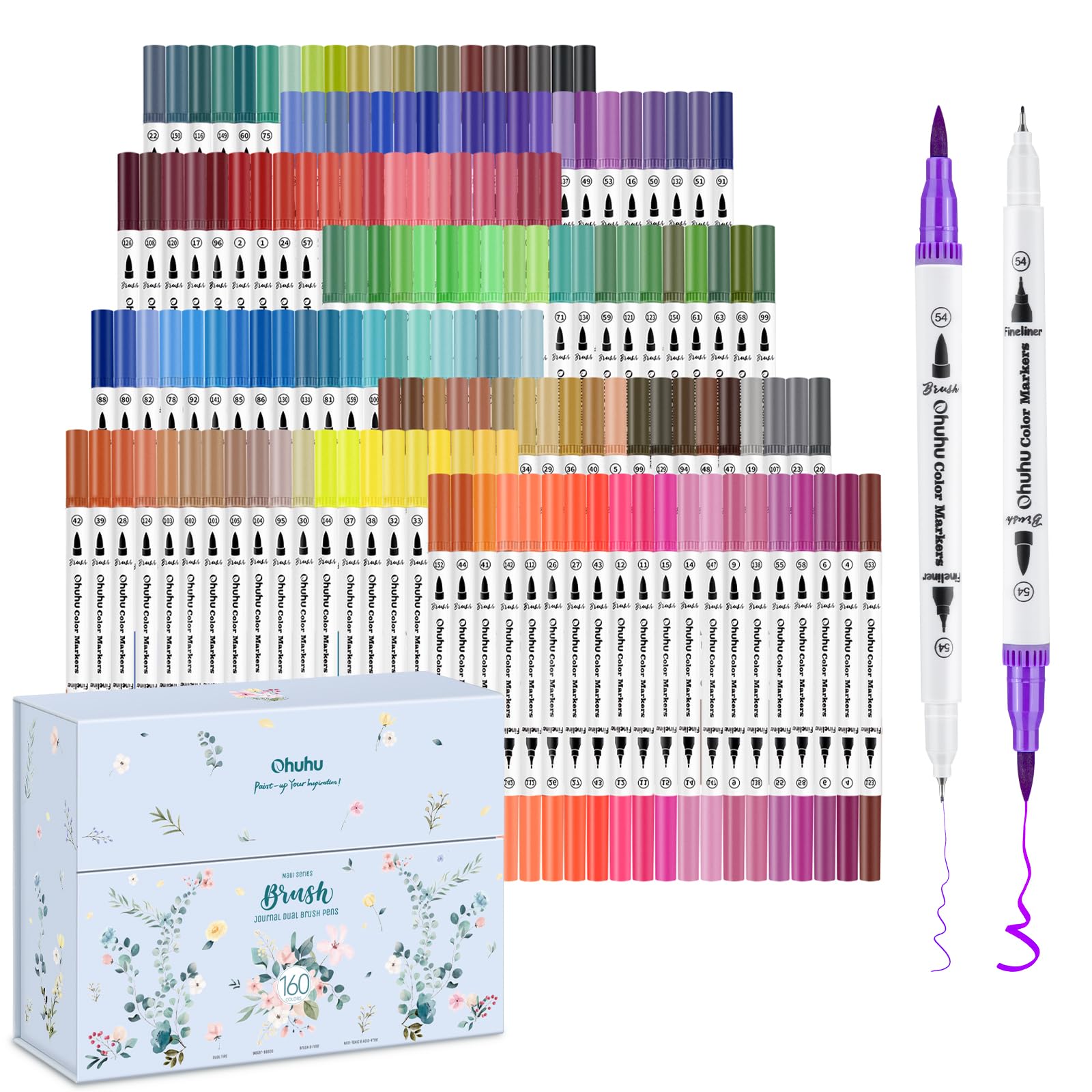 

Ohuhu Art Marker 160 Color Pen Brush and Extra Fine Twin Watercolor Perfect for Coloring Art with Storage Christmas Gift Pens, Set, Water-Based