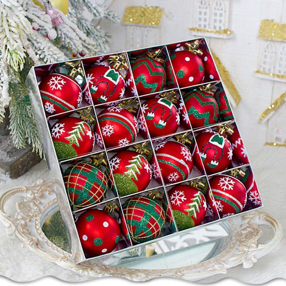 16PCS Plastic Christmas Ball Set 6cm Suspensable Decorative Christmas Tree Balls Multicolor Xmas Ornament Ball Storefront