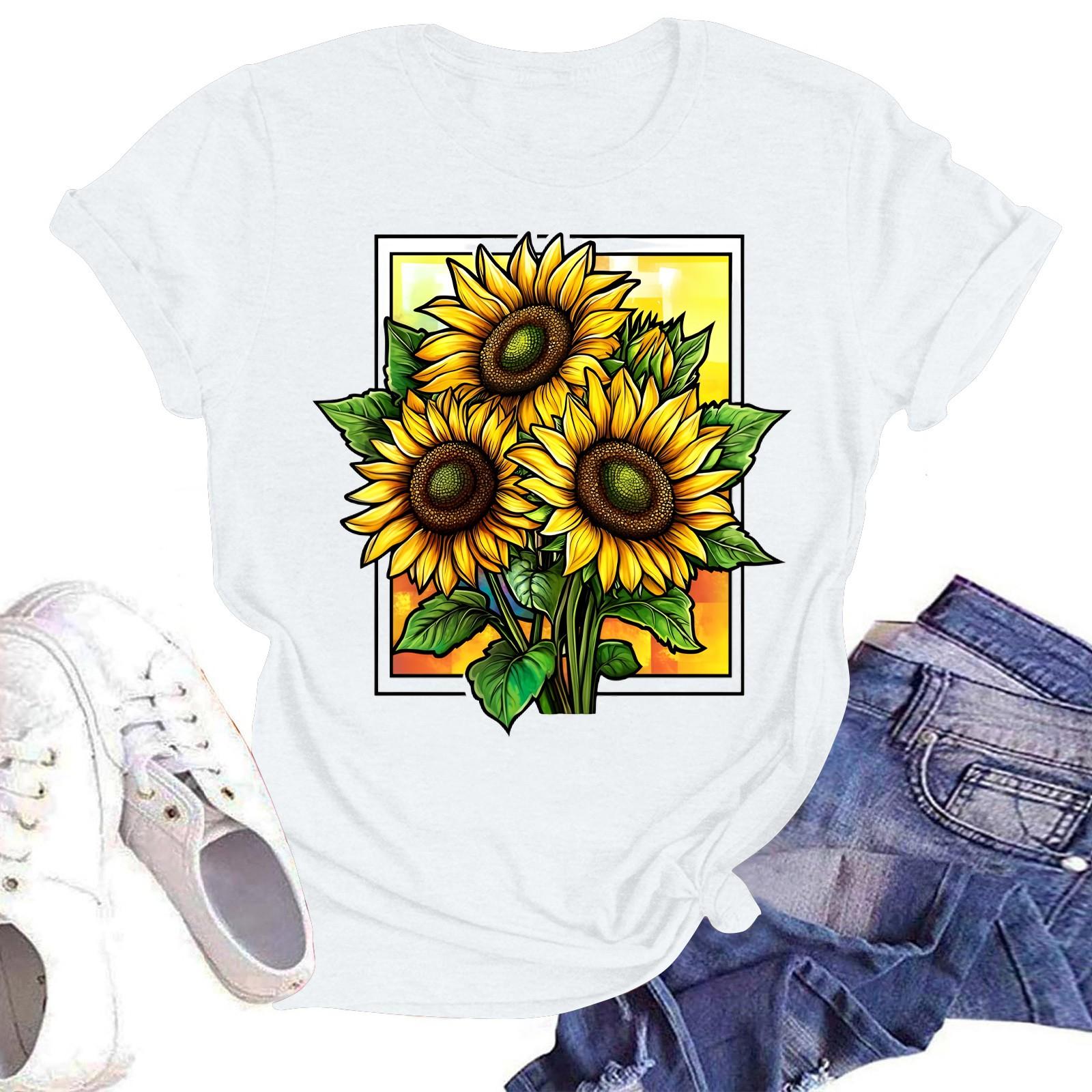 

Жіноча повсякденна вільна футболка з принтом і круглим вирізом, пуловер з короткими рукавами XL білий