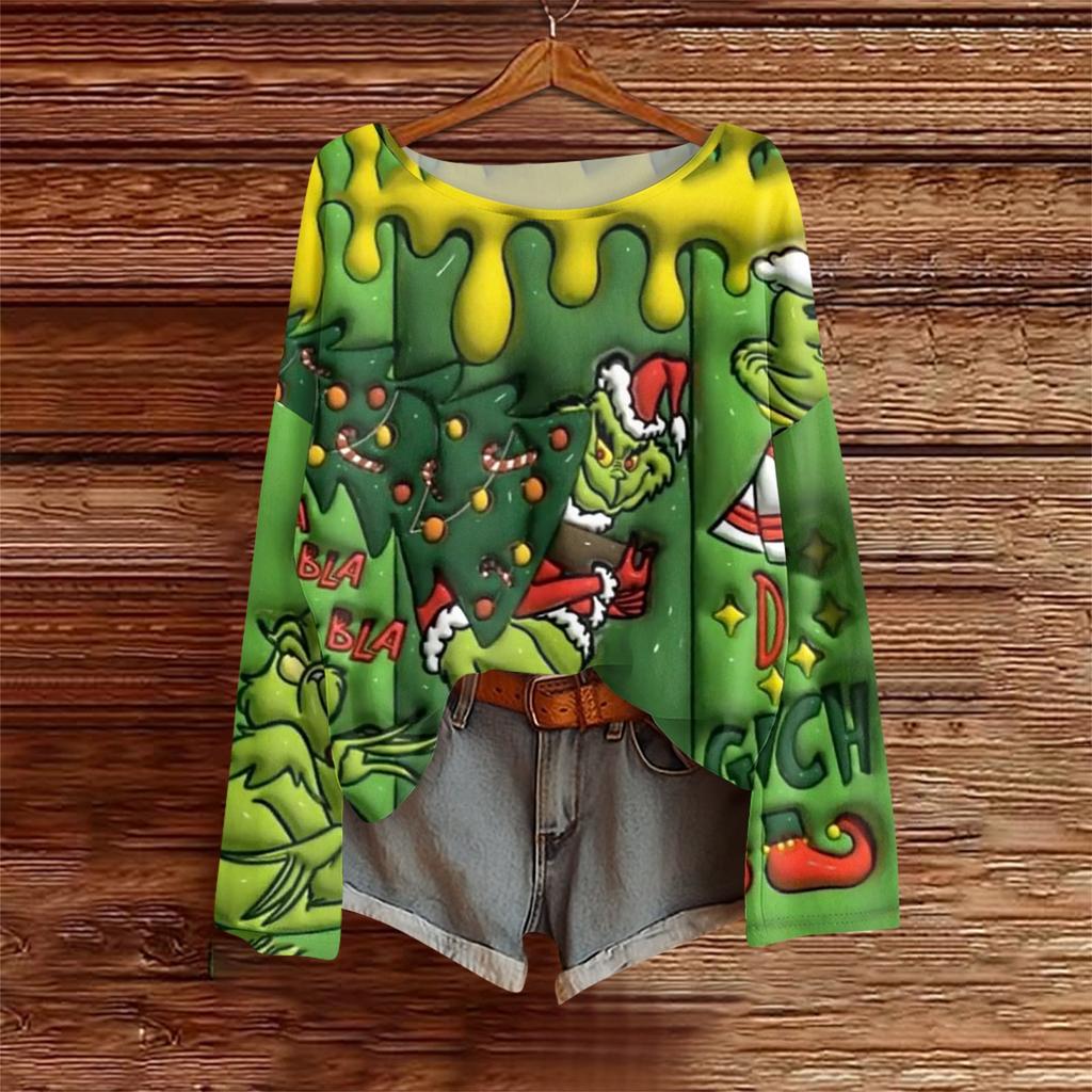 Long Sleeve Shirts For Women Printed Tees Blouses Casual Plus Size Basic Tops Pullover