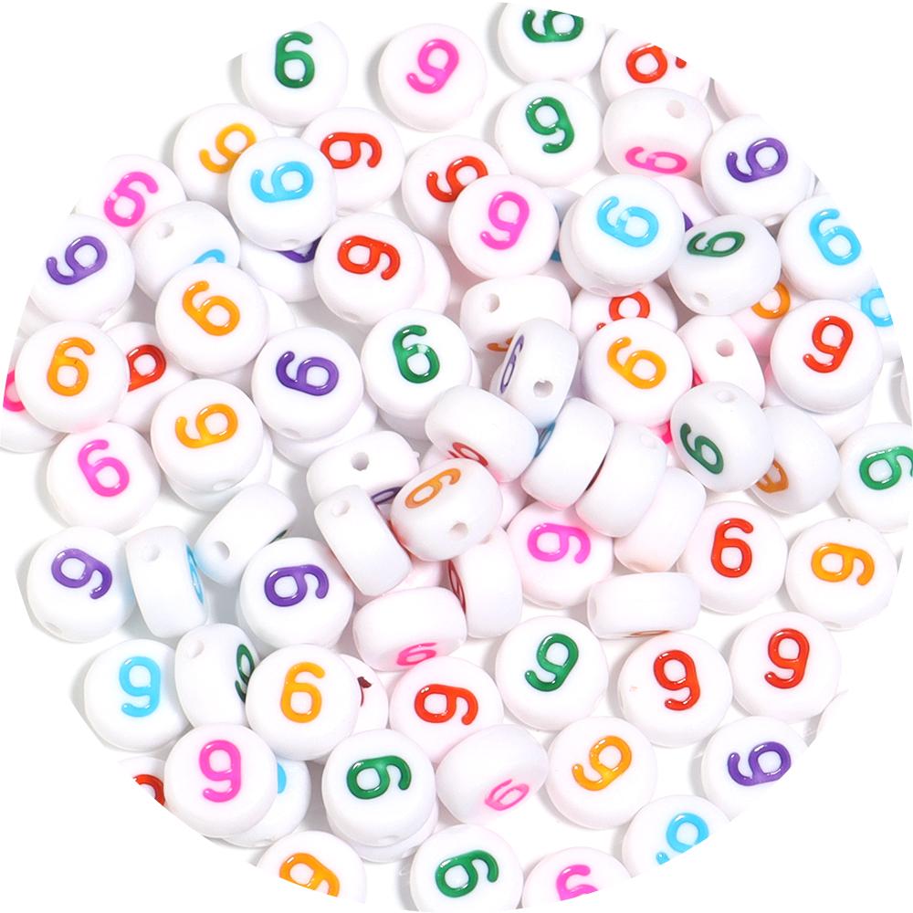 100pcs/Lot Color Acrylic Number Beads Round Flat Spacer Charm Bead for Jewelry Making DIY Bracelet Necklace Accessories