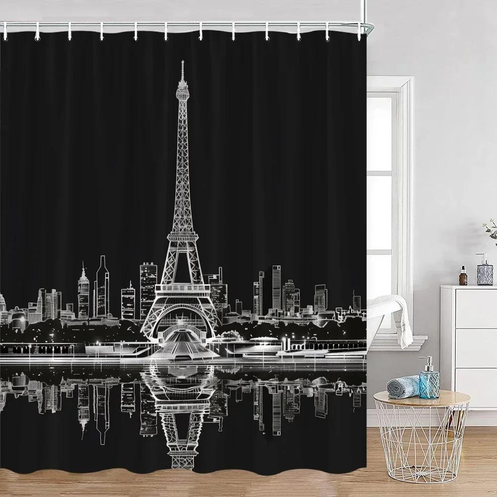 Pink Fashion Romantic Shower Curtain Paris Landscape Dress Pink Bathroom Decoration Modern Bathroom Curtain with Hook