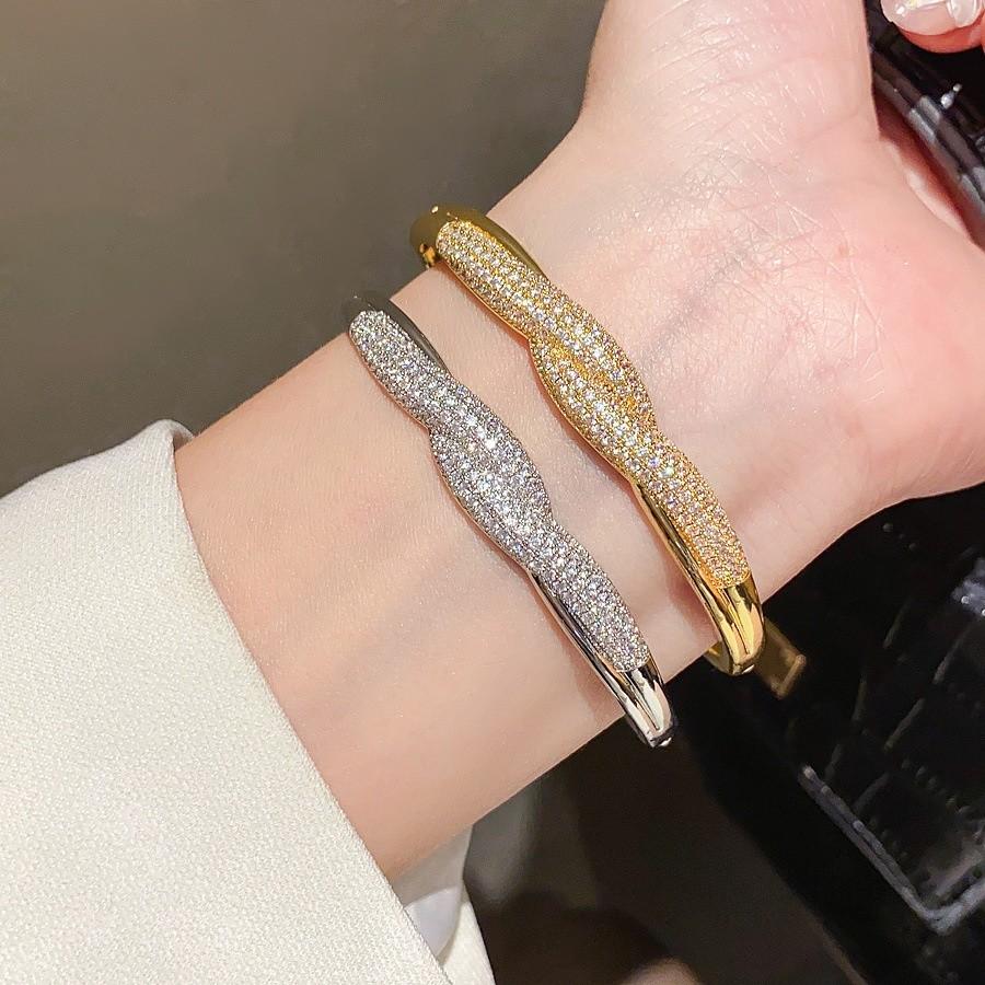 Geometric Zircon Cuff Bracelet With 18k Gold Plating For Women Elegant Accessories