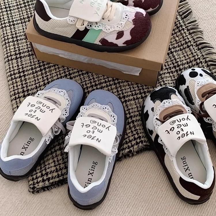 Soft Leather Version~ Cute Sweet Sister Puff Shoes Women's 2025 Spring New Internet Celebrity Flat-bottomed German Training Shoes Casual Board Shoes T