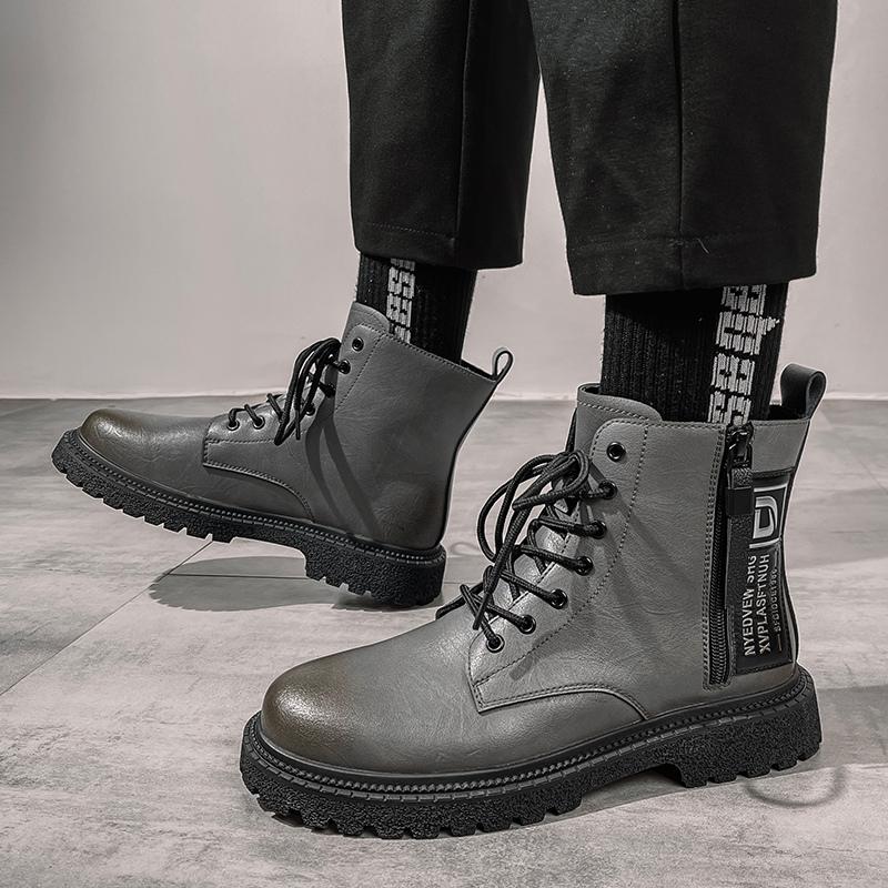 New Original Retro Designer Men Boots High Quality Men's Leather Boot Street Style Hip Hop Motorcycle Shoes Men Winter Fur Boots