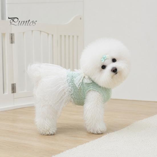 Breathable Dog Clothing Knitted Sleeveless Dress, White Tutu Puppy Princess Cute Girl Dress Pet for Summer with Lace Faux Pearl Bow, Female Small Dogs