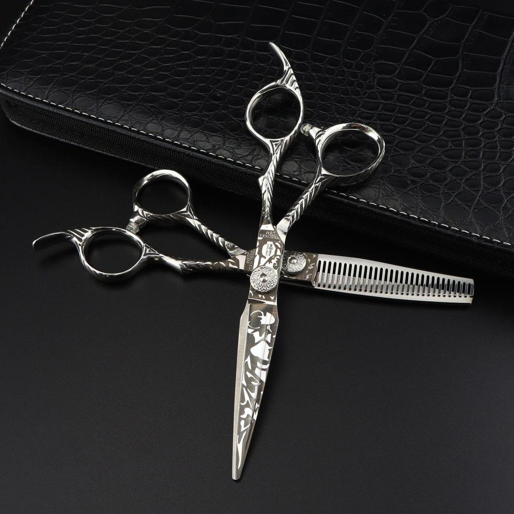 6.0-inch Damascus Pattern Hairdressing Scissors & Thinning Shears - Ancient Design