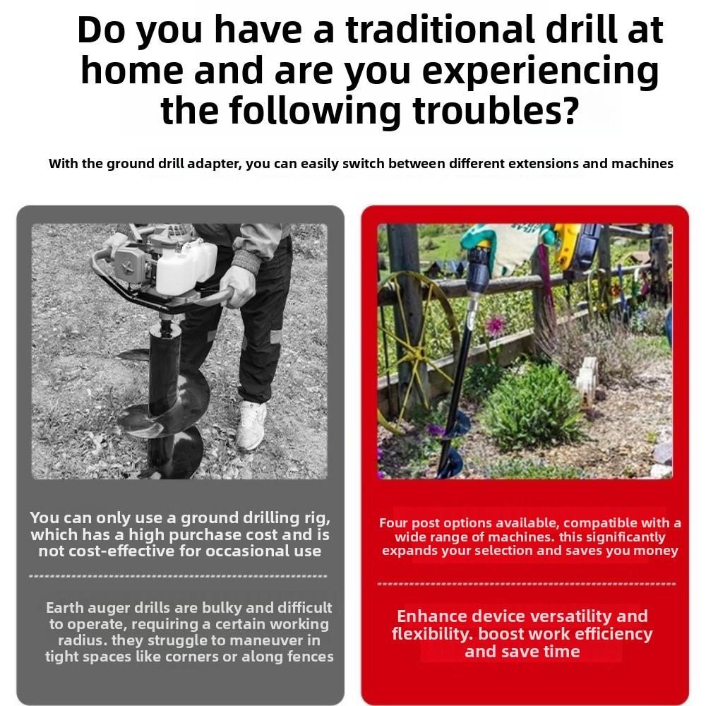 Square Handle Drill Bit Adapter Portable Garden Digging Tool for Electric Drill