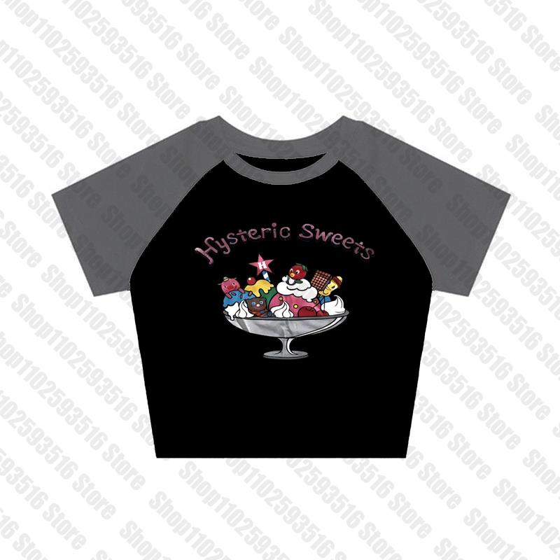 Y2K Letter Print Vintage High Street Aesthetic T-shirt 2000's Crop Top Summer Punk Short Sleeve Clothes Casual Streetwear Tshirt