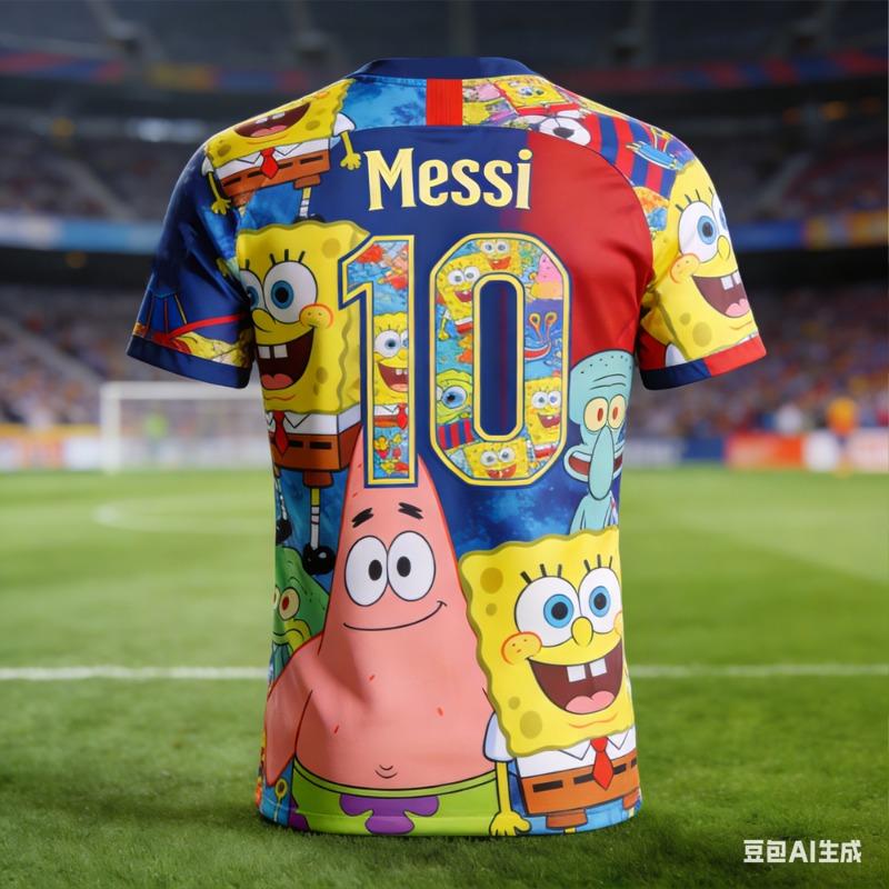 Messi #10 AI-generated SpongeBob SquarePants Soccer Jersey 2026 Men's Quick-drying Breathable Kids Short Sleeve Football Fan Tee