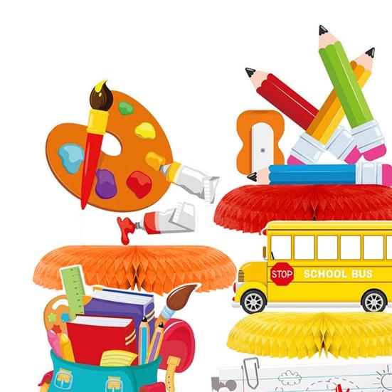 7Pcs Back-to-School Honeycomb Decor Set Classroom Party Theme Decorations Festive Table Centerpieces for School Bulletin Board & Wall Decor