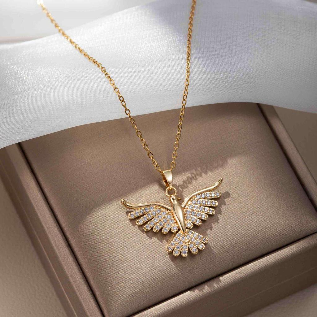 Women's Butterfly Necklace with Colored Zircon: Elegant Titanium Steel Clavicle Chain, Non-Fading, European & American Style