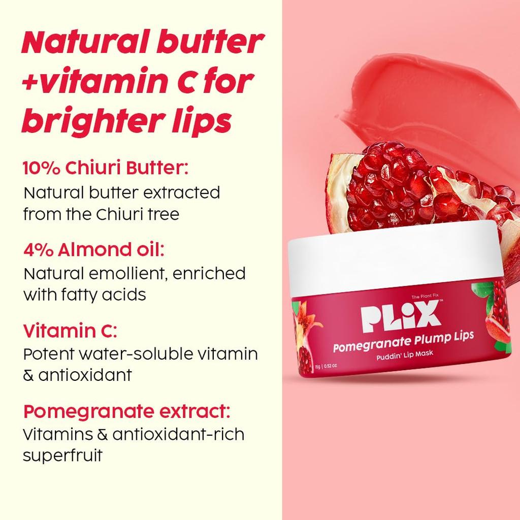 PLIX - THE PLANT FIX Pomegranate Lip Care Combo, Exfoliating Scrub and Plumping Lip Mask For Dark, Dry & Chapped Lips | Cocoa Butter & Chiuri But