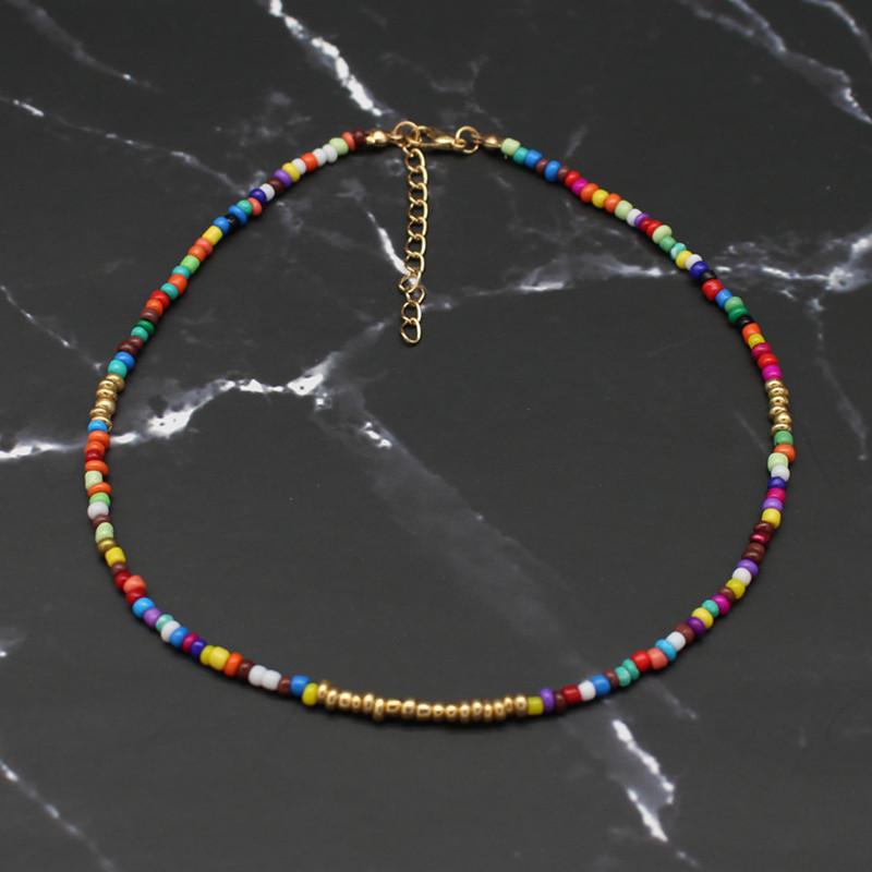 Bohemia Handmade Rainbow Seed Beads Simple Choker Necklace Women's Fashion Wild Sweet Colorful Collar Jewelry Gift