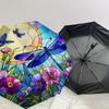 1PC Dragonfly Flowers Automatic Open/Close Umbrella with Windproof, 8-Rib Sturdy Canopy, Durable Ribs, Fashionable Design, Outdoor Accessory, Fun Prin