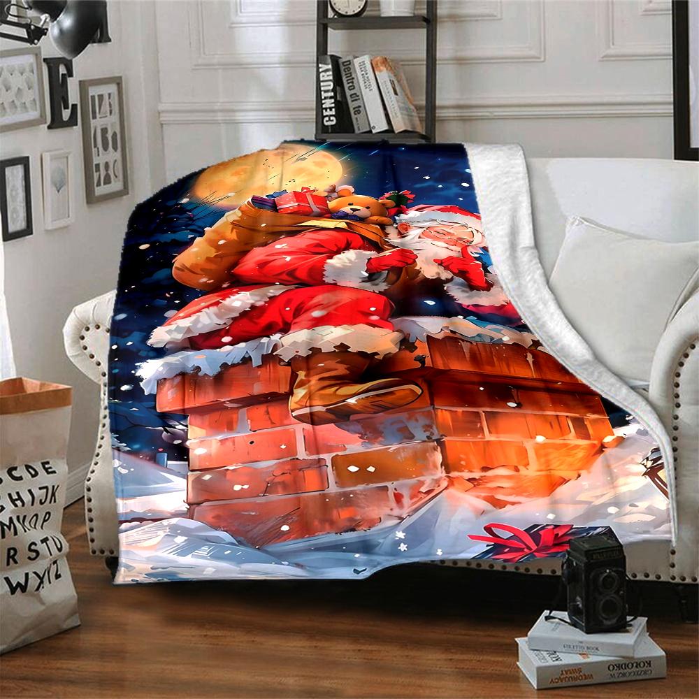 1Pc Christmas Santa Bunnies Blanket Soft And Comfortable Casual Warm Camping Travel Christmas Halloween Gift M91725
