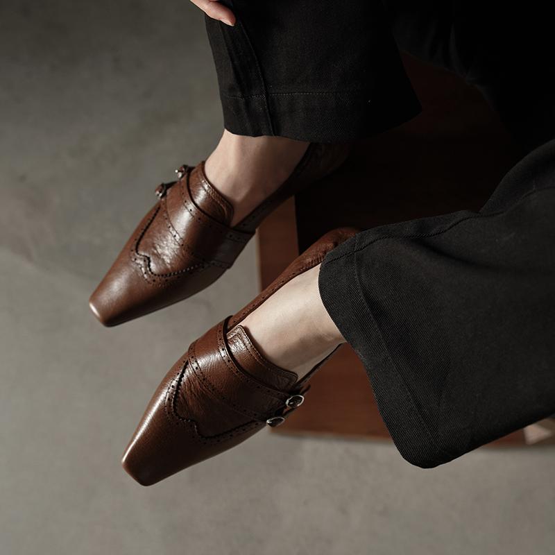 

Мода 2025 Насосы из коровьей кожи в британском стиле Пенни-лоферы Женская обувь Слипоны Повседневная кожаная обувь Обувь Офисная леди Обувь с квадратным носком 40 коричневый